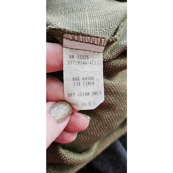 Vintage 80s Beau David Linen Blend Fringe Dress Women‎ Sz 8 Olive Green - Picture 12 of 12